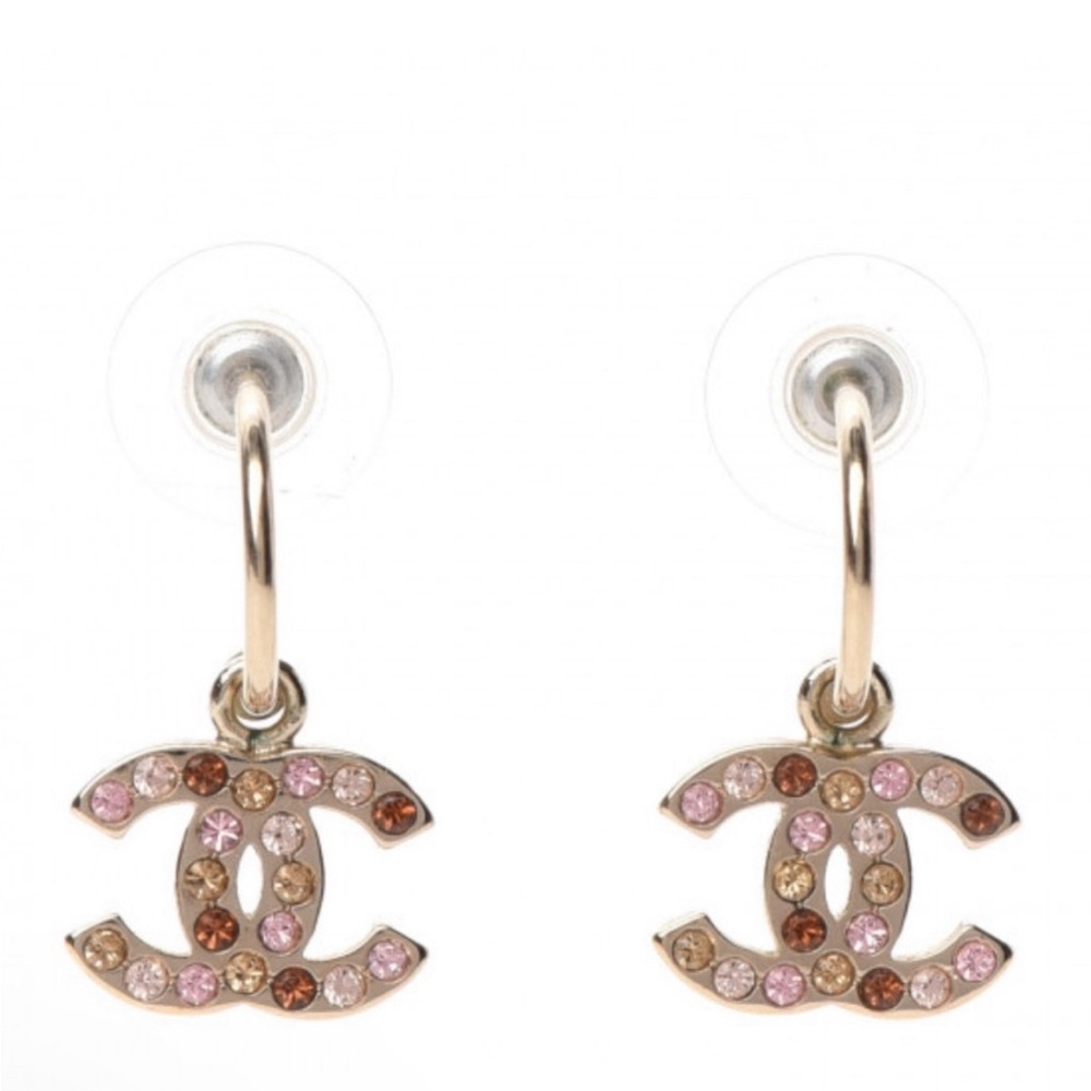 🌸Sold🌸CHANEL 09A Gold and Pink Brown Crystal Dangle Earrings